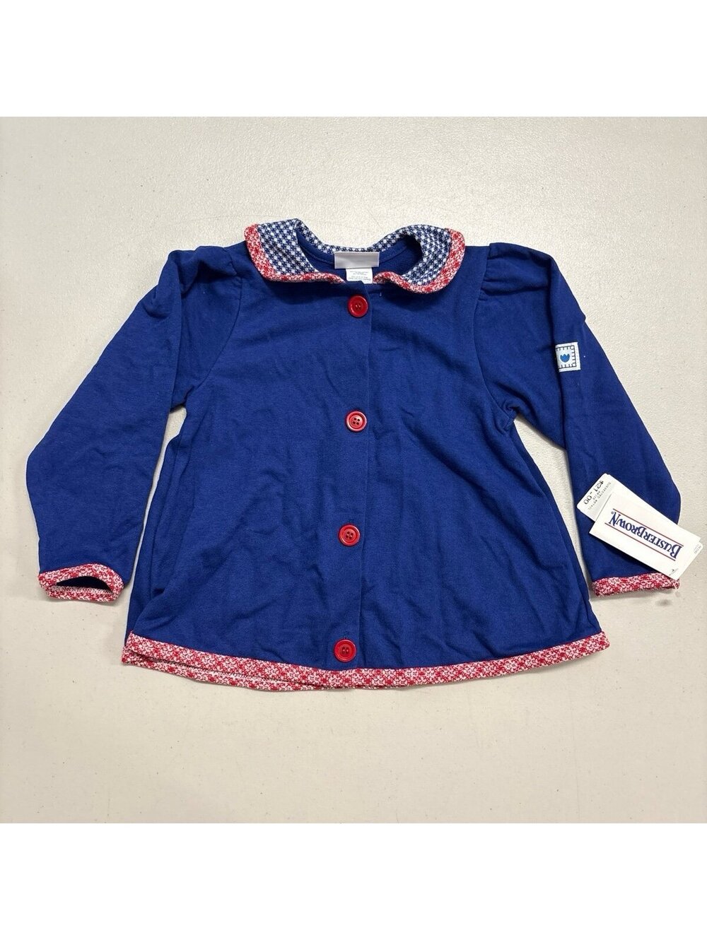 Vintage Buster Brown Girls Blue Cardigan Jacket 4T NWT Made in USA Gingham Trim